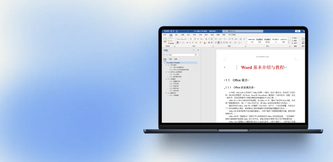 Microsoft Word 产品展示图，实际界面以所选版本为准